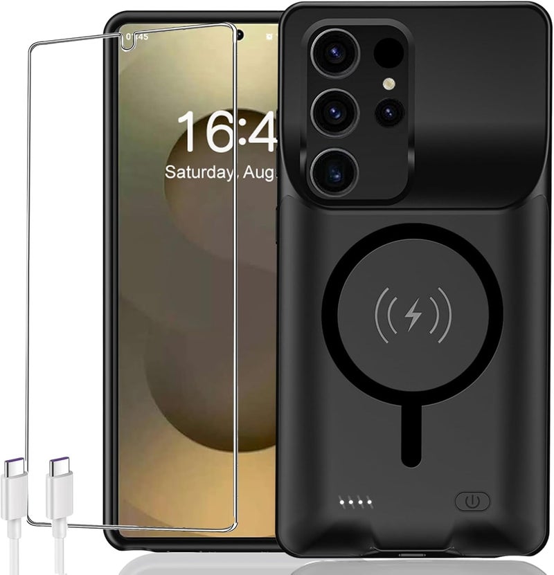 KCKEBLM حافظة بطارية لجهاز Galaxy S25 Ultra، سعة 12000mAh نحيفة محمولة لحماية الشحن، بنك طاقة احتياطي متوافق مع Galaxy S25 Ultra 6.9 بوصة غطاء شاحن ممتد - أسود - Image 1